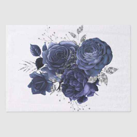 Waterverf Navy Silver Floral Bouquet Tissuepapier (Voorkant)