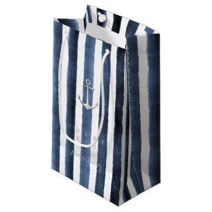 Waterverf navy strepen met monogram klein cadeauzakje