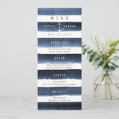 Waterverf Navy Stripes Strand bruiloft menu (Staand voorkant)