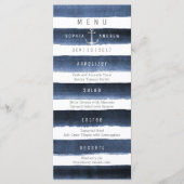 Waterverf Navy Stripes Strand bruiloft menu (Voorkant)