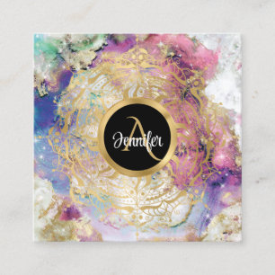 Waterverf nebula gold mandala modern monogramma vierkante visitekaartje