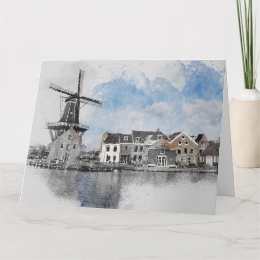  Waterverf Nederland & Windmill Briefkaart (Voorkant)