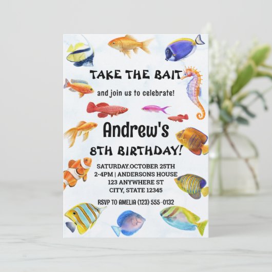 Waterverf Neem het aas Viste verjaardag Kaart (Staand voorkant)