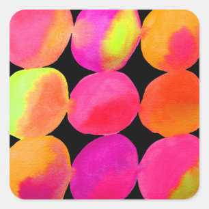 Waterverf neonpatroon abstracte heldere kleuren vierkante sticker