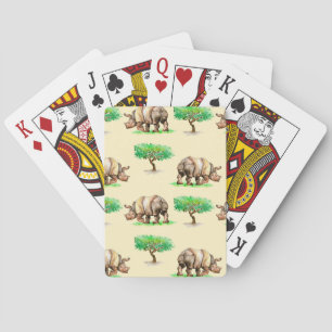 Waterverf neushoorn: handgeschilderd patroon. pokerkaarten