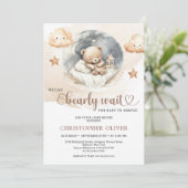 Waterverf neutraal bruin tinten ivoor teddybeer kaart (Staand voorkant)