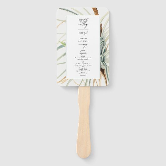Waterverf Neutral Boho Botanisch Huwelijksprogramm Handwaaier (Voorkant)