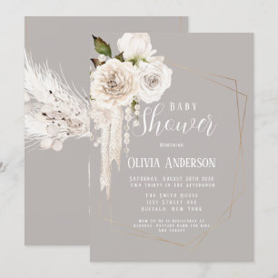 Waterverf Neutrale parels en Baby shower Florals Kaart