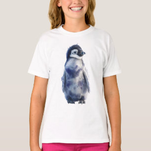 Waterverf Nevel Blauwe Pinguïn Kuiken Kinderen T-shirt