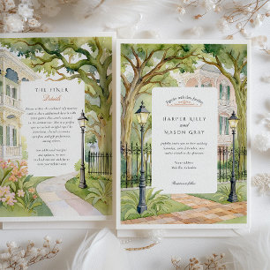 Waterverf New Orleans Garden District bruiloft Kaart