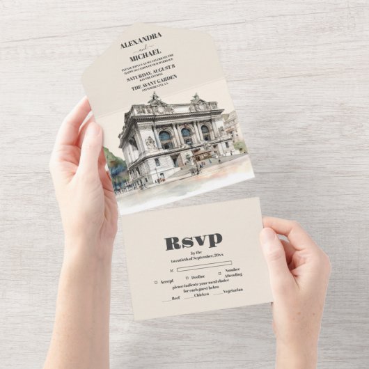 Waterverf New York Bestemming Bruiloft All In One Uitnodiging (Afscheurbaar)