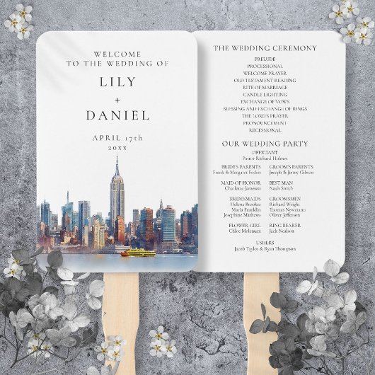 Waterverf New York City huwelijksprogramma Handwaaier