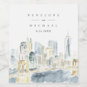 Waterverf New York City Skyline bruiloft Wijn Etiket (Enkel label)