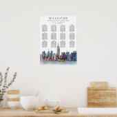 Waterverf New York City Wedding Seating Chart Poster (Keuken)