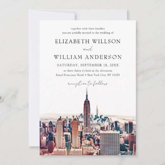 Waterverf New York Destination Trouwfoto Kaart (Voorkant)