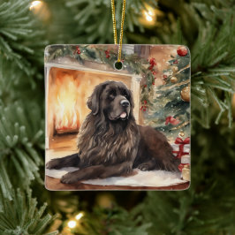 Waterverf Newfoundland - Kerstmisscène 2 Keramisch Ornament