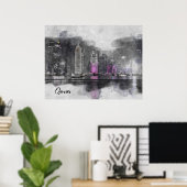 Waterverf Night Qatar Poster – Doha City Skyline (Thuiskantoor)