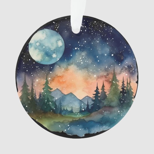 Waterverf Nightsky in het bos met Volle Maan Ornament (voorkant)