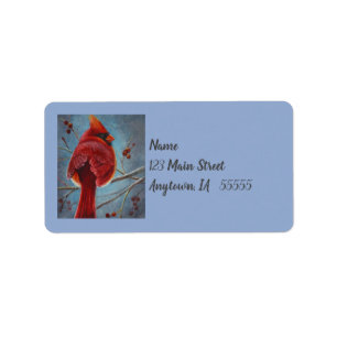 Waterverf Noordelijke Kardinaal Rode Bird Etiket