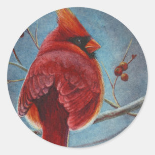 Waterverf Noordelijke Kardinaal Rode Bird Ronde Sticker