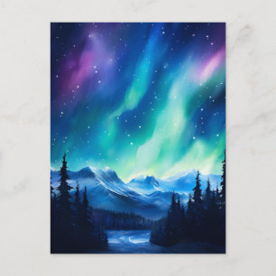 Waterverf noorderlicht aurora borealis briefkaart