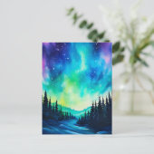 Waterverf noorderlicht aurora borealis briefkaart (Staand voorkant)