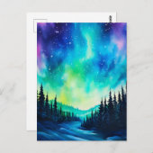 Waterverf noorderlicht aurora borealis briefkaart (Voorkant / Achterkant)