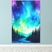 Waterverf noorderlicht aurora borealis canvas afdruk (Insitu (Houten vloer))