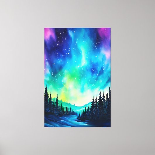 Waterverf noorderlicht aurora borealis canvas afdruk (Voorkant)