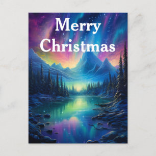 Waterverf noorderlicht aurora borealis feestdagenkaart