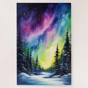 Waterverf Noorderlicht aurora borealis Legpuzzel