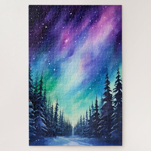 Waterverf noorderlicht aurora borealis legpuzzel (Verticaal)