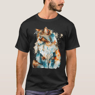 Waterverf Noorse kat kleurrijke kattenliefde T-shirt