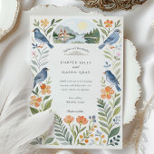 Waterverf Nordic Forest Birds Wedding Kaart