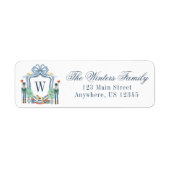 Waterverf Notenkraker Monogram Crest Christmas Etiket (Voorkant)