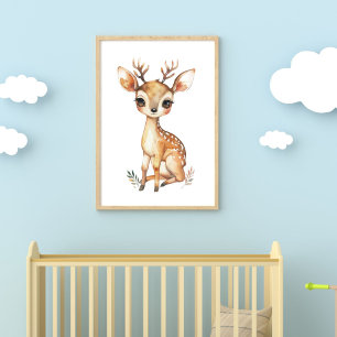 Waterverf Nursery-prent van babyhert - Digitaal of Poster