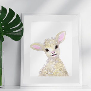 Waterverf Nursery Woodland Boerderij Baby Sheep Poster