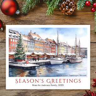 Waterverf Nyhavn Kopenhagen Denemarken Kerst Feestdagenkaart