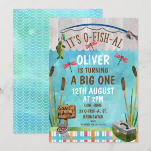 Waterverf O-Fish_Al 1st Birthday Party Invitation Kaart