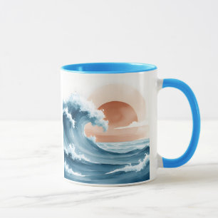 Waterverf Oceaan Golf Zonsondergang Kust Koffiem Mok