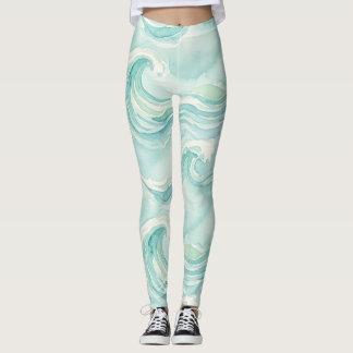 Waterverf Oceaan Golfpatroon Leggings