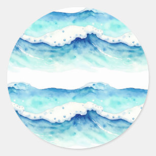 Waterverf Oceaan Golven Rand Ronde Sticker