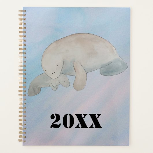 Waterverf Oceaan Moeder Baby Manatee Planner (Voorkant)