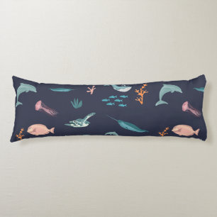 Waterverf Oceaan Zee Dieren Blauw Patroon Lichaamskussen