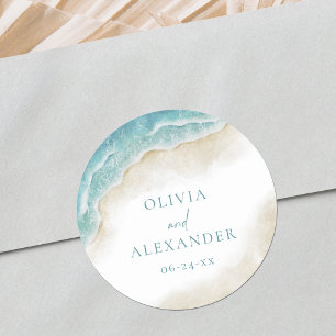 Waterverf Oceaan Zomer Strand Bruiloft Ronde Sticker