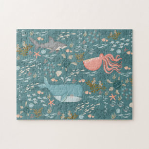Waterverf oceaandieren zoeken en zoeken naar Blauw Legpuzzel
