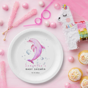Waterverf oceaandolfijn babyshower papieren bordje