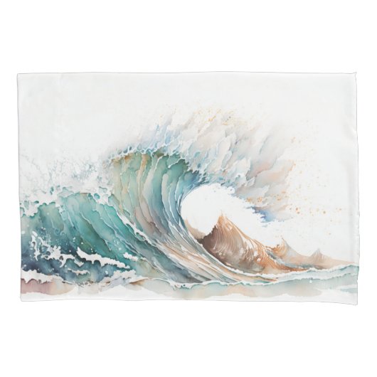 Waterverf oceaangolf kussensloop (Voorkant-Links)