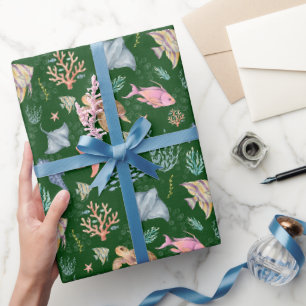 Waterverf Oceaanleven Gestuctuurd Bosgroen Cadeaupapier