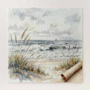 Waterverf Oceaanstrand met gekrulde papier Legpuzzel